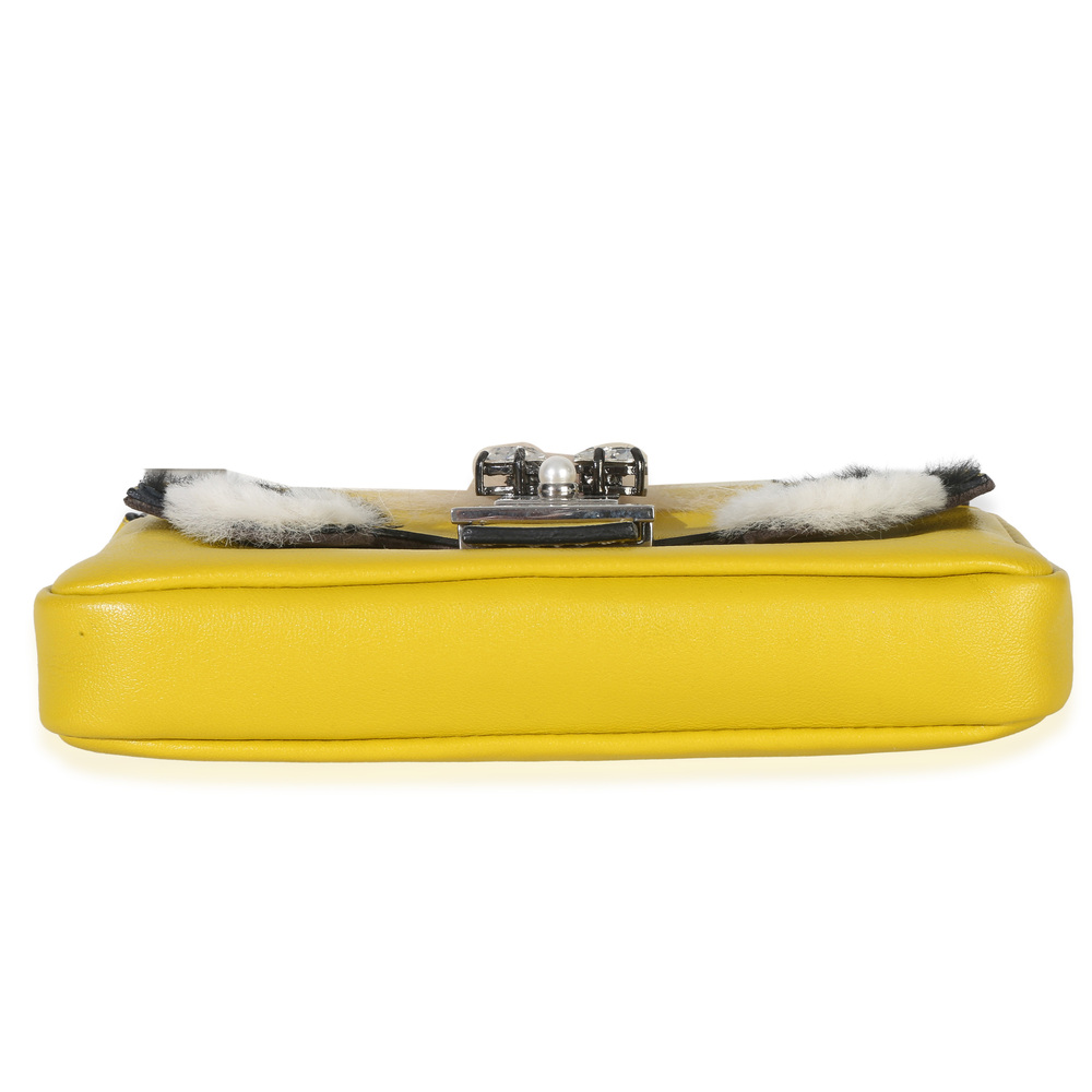 Fendi Yellow Leather Fox Fur Buggie Micro Baguette - Picture 5 of 8